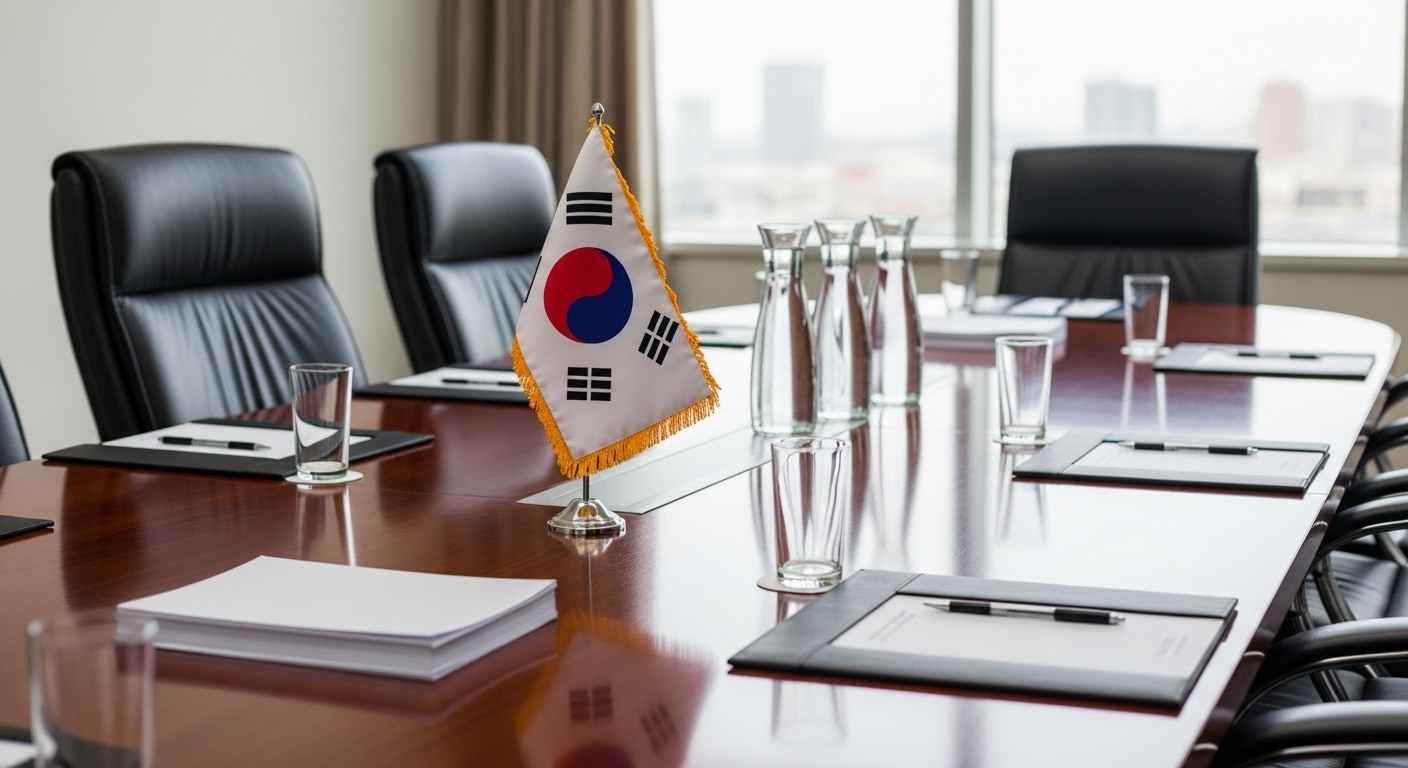 한국 국기가 새겨진 비즈니스 회의 테이블