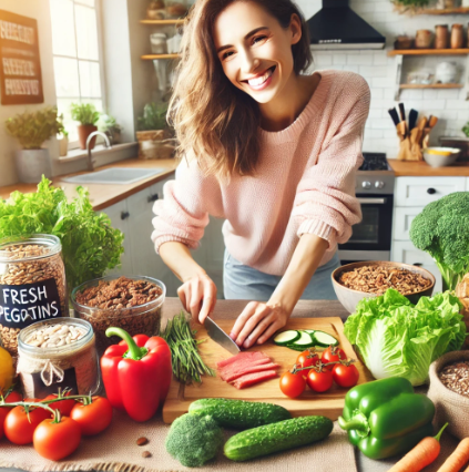 다이어트 후 체중 유지를 위해 건강한 식단을 하는 여성