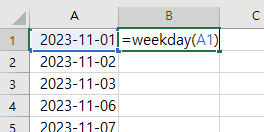 엑셀 weekday함수 수식