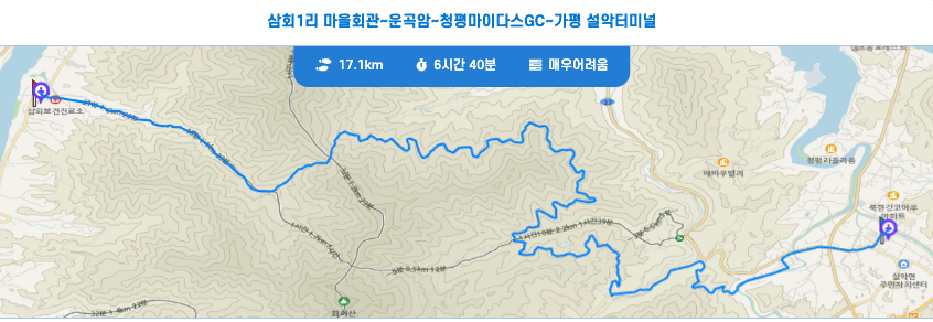 경기둘레길 가평 24코스 지도 삼회1리 마을회관 가평 설악터미널 구간 등산 트레킹 날씨 정보