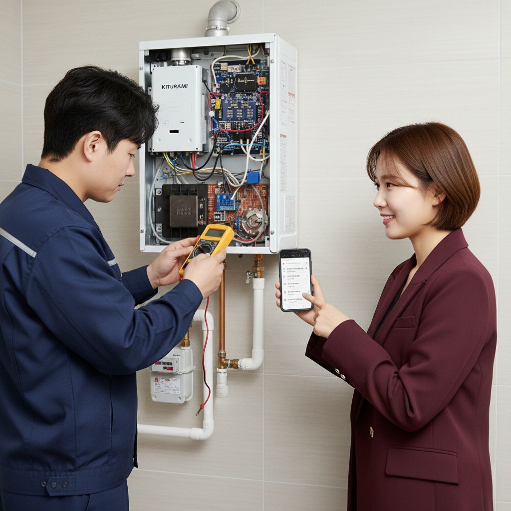 귀뚜라미 보일러 AS 기사 방문 점검 현장 모습