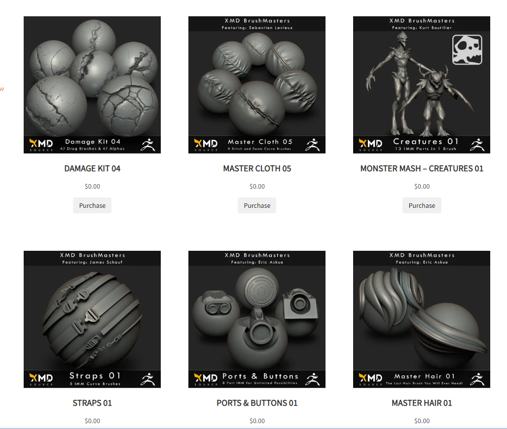 무료 ZBrush 브러시 세트 - XMD Source