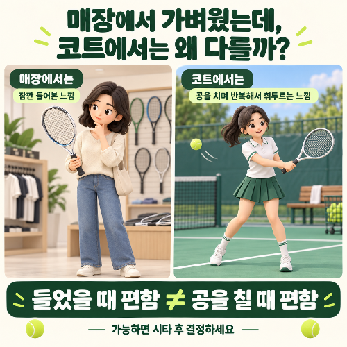 첫 테니스 라켓, 매장에서 가벼웠는데 코트에서는 왜 다를까?