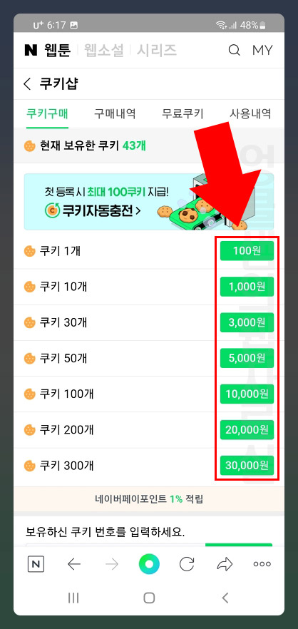 네이버 쿠키 가격