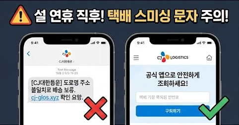 설 연휴 택배사 스미싱 문자 구별법