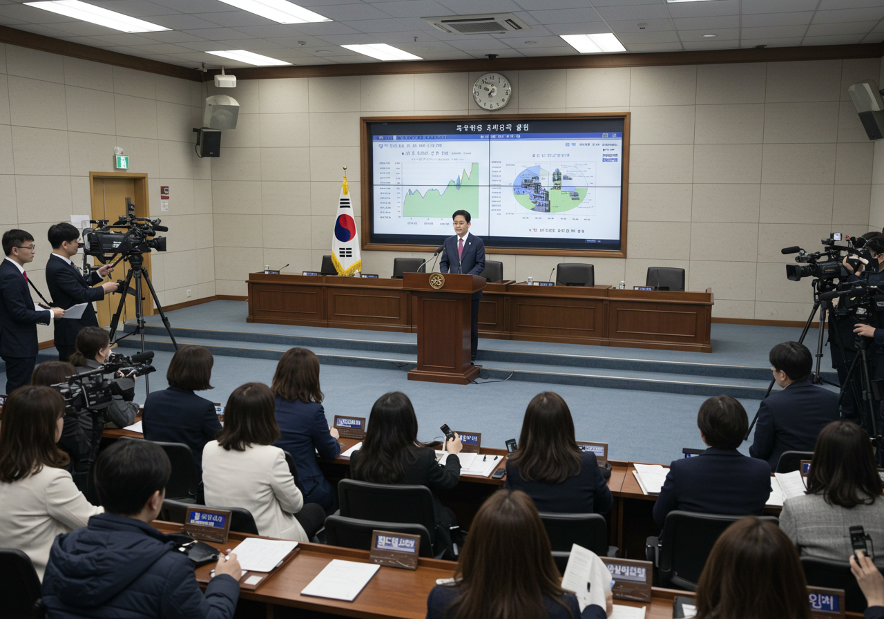 정부 브리핑을 상징적으로 표현한 부동산 대책 발표 장면