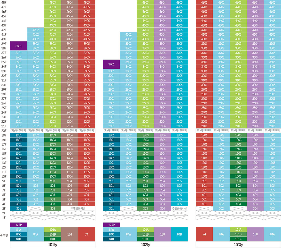 롯데캐슬 이스트폴 동・호수 층별 배치도