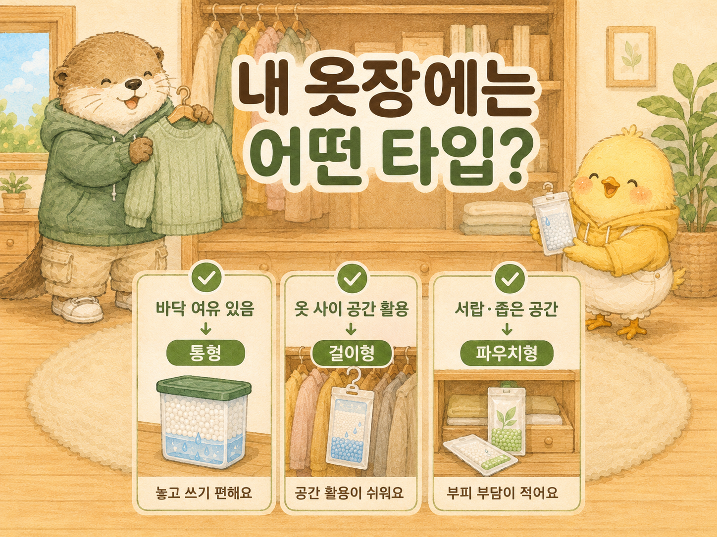 옷장 구조에 따른 제습제 타입 선택 방법