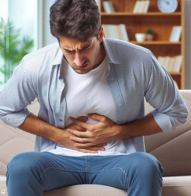 역류성 식도염으로 괴로워하는 남성