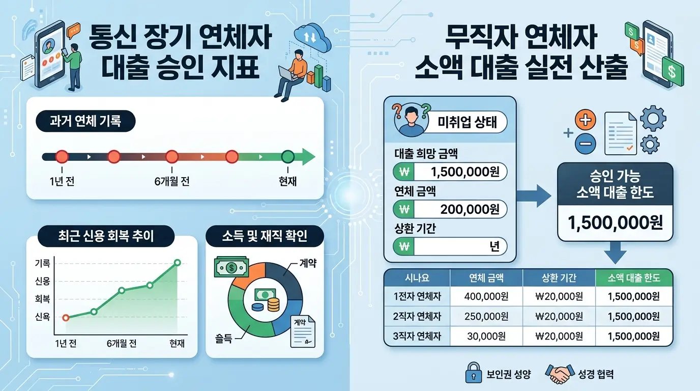 통신 장기 연체자 대출 승인 지표 및 무직자 연체자 소액 대출 실전 산출