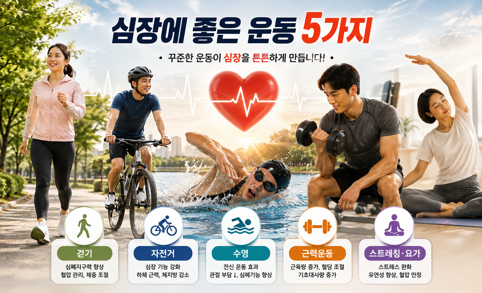 심장에 좋은 운동 5가지 대표 이미지