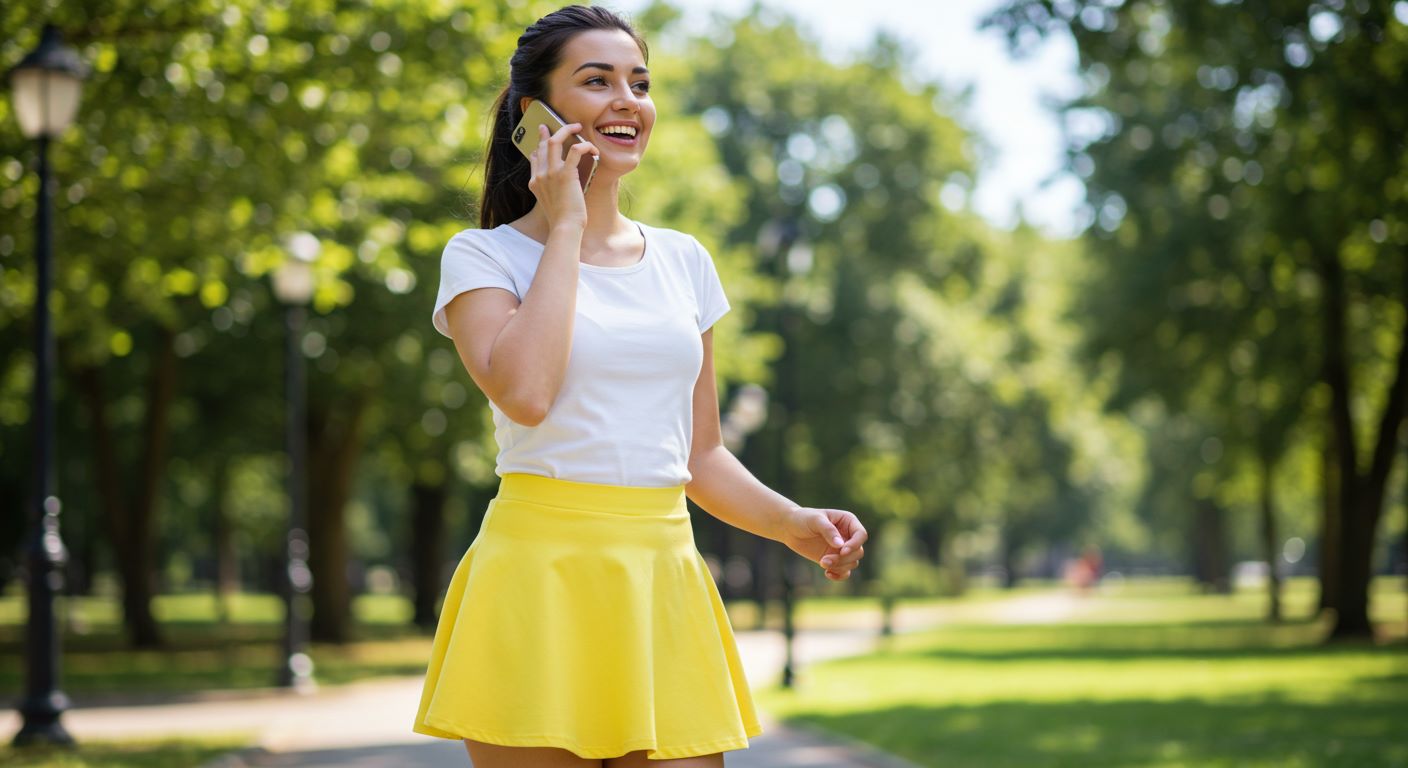 폰을 들고 웃는 여자 사진