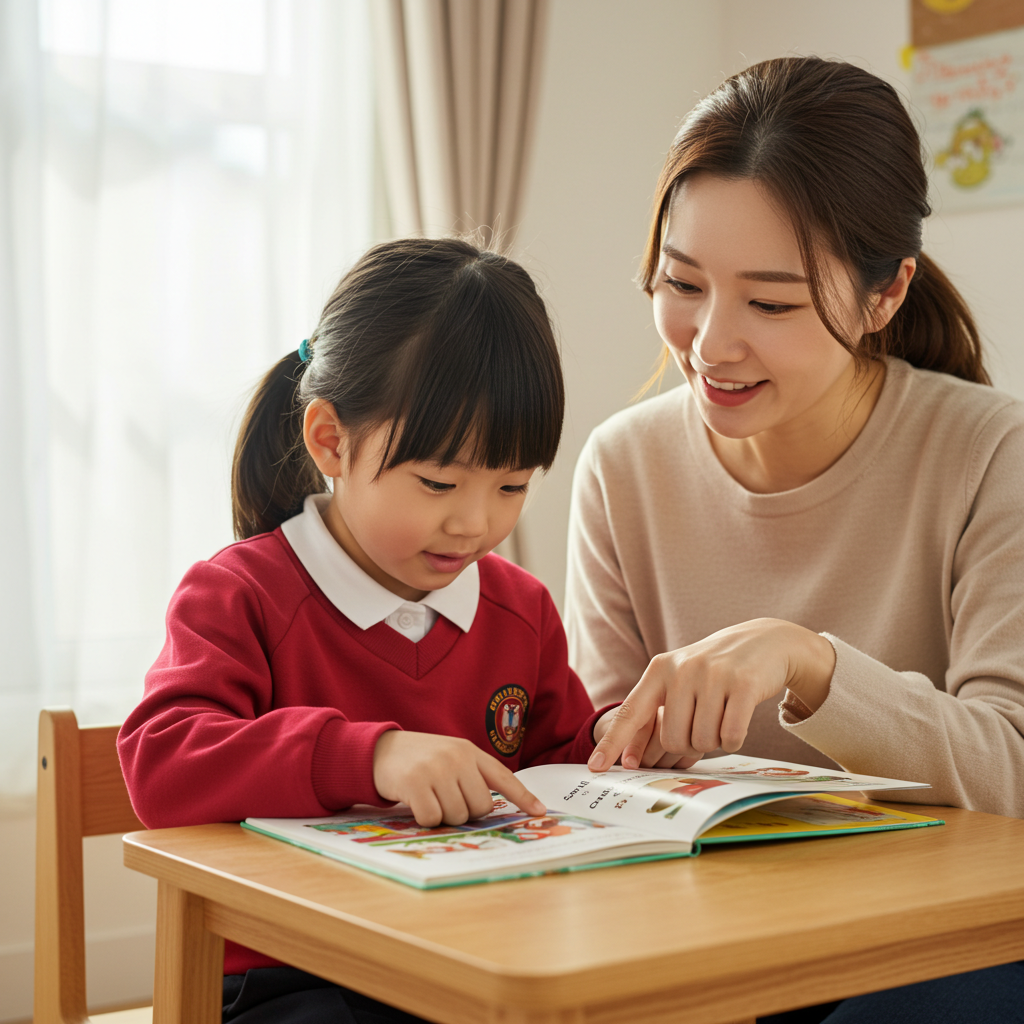 엄마와 책을 읽고 있는 아이