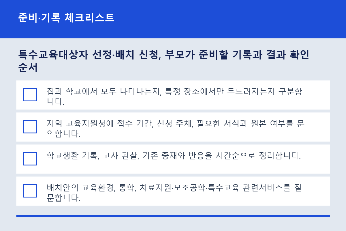 특수교육대상자 선정&middot;배치 신청, 부모가 준비할 기록과 결과 확인 순서 준비&middot;기록 체크리스트 정보 이미지