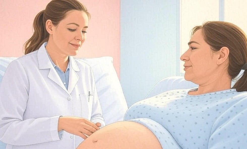 의사에게 검진받는 산모
