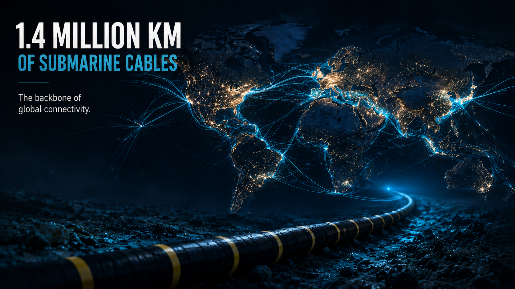 Global submarine cable network connecting continents through undersea data routes