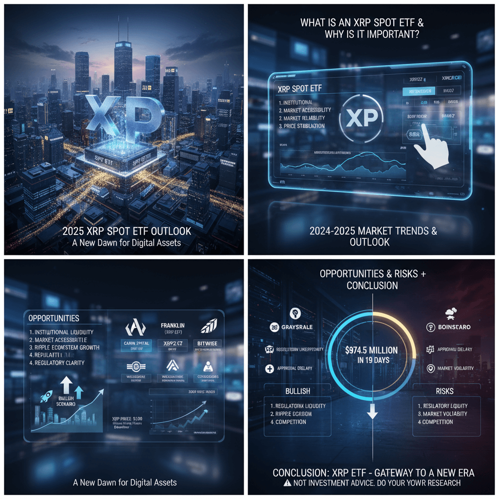 XRP 현물 ETF의 시장 전망, 기회 및 위험을 분석한 인포그래픽