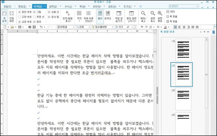 오른쪽에-여러-페이지가-보이는-쪽-모양-보기-창이-나타납니다