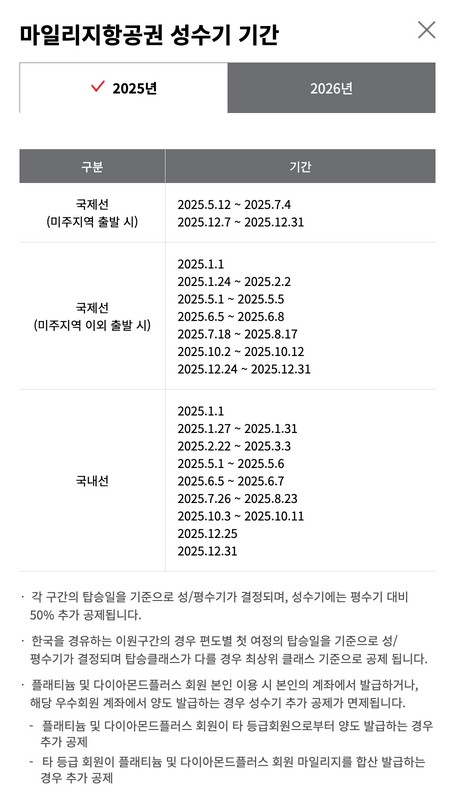 아시아나 마일리지 공제표
