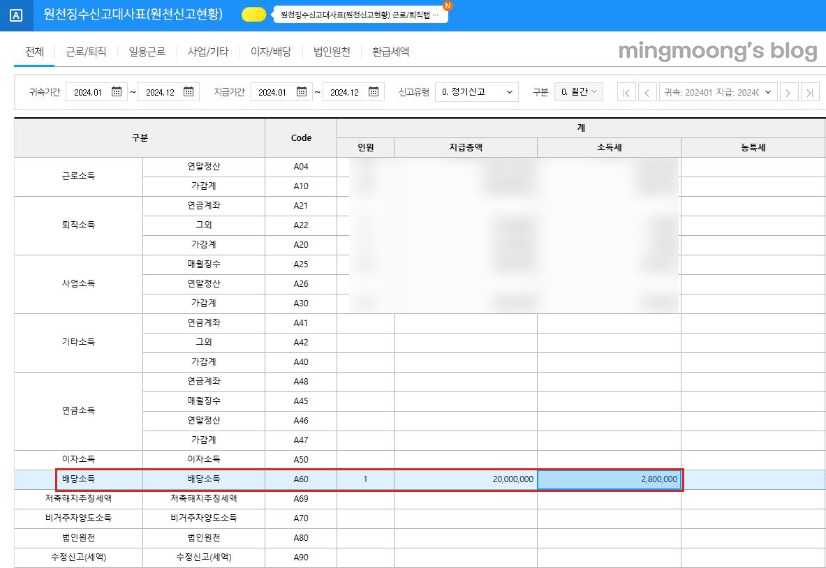 더존 위하고 연말정산 배당소득지급명세서 제출 방법