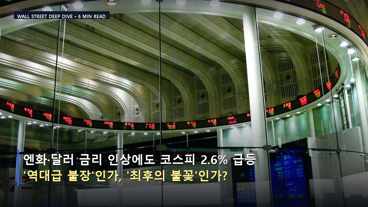 엔화&middot;달러 금리 인상에도 코스피 2.6% 급등&hellip; '역대급 불장'인가, '최후의 불꽃'인가?