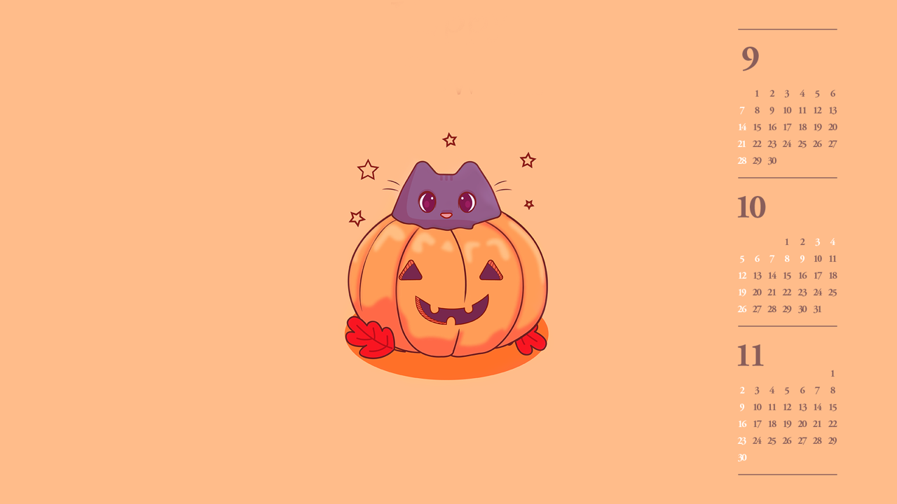 10 호박등 일러스트 B - 2025년10월 노트북배경화면