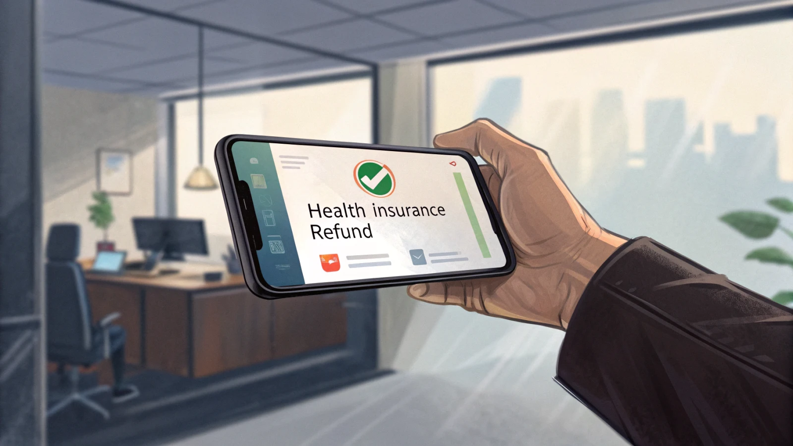 건강보험 환급금을 핸드폰 어플로 확인하는 모습