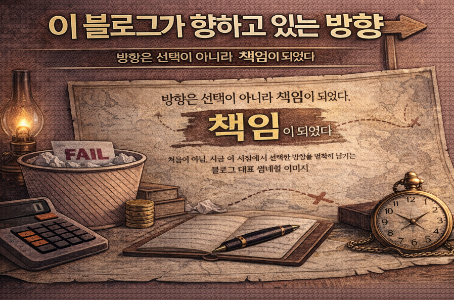 이 블로그가 향하고 있는 방향을 선언하는 대표 썸네일 이미지, 방향이 선택이 아닌 책임이 되었음을 상징적으로 보여주는 블로그 운영 기준 일러스트