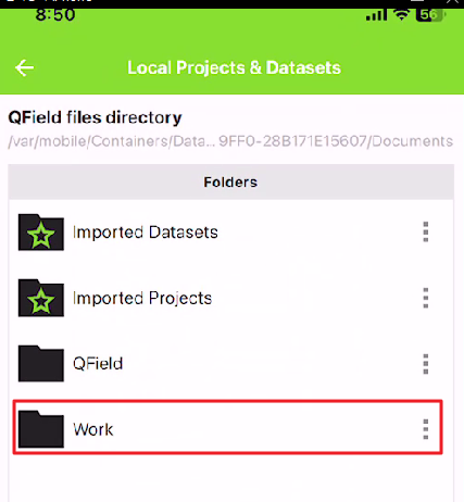 QField에서 Work폴더 확인