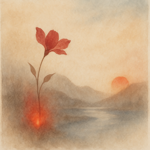 한국 전통 수묵화와 수채화 기법으로 그린 경인월 가로형 일러스트, 문구 없는 웅장한 초봄 숲의 기운