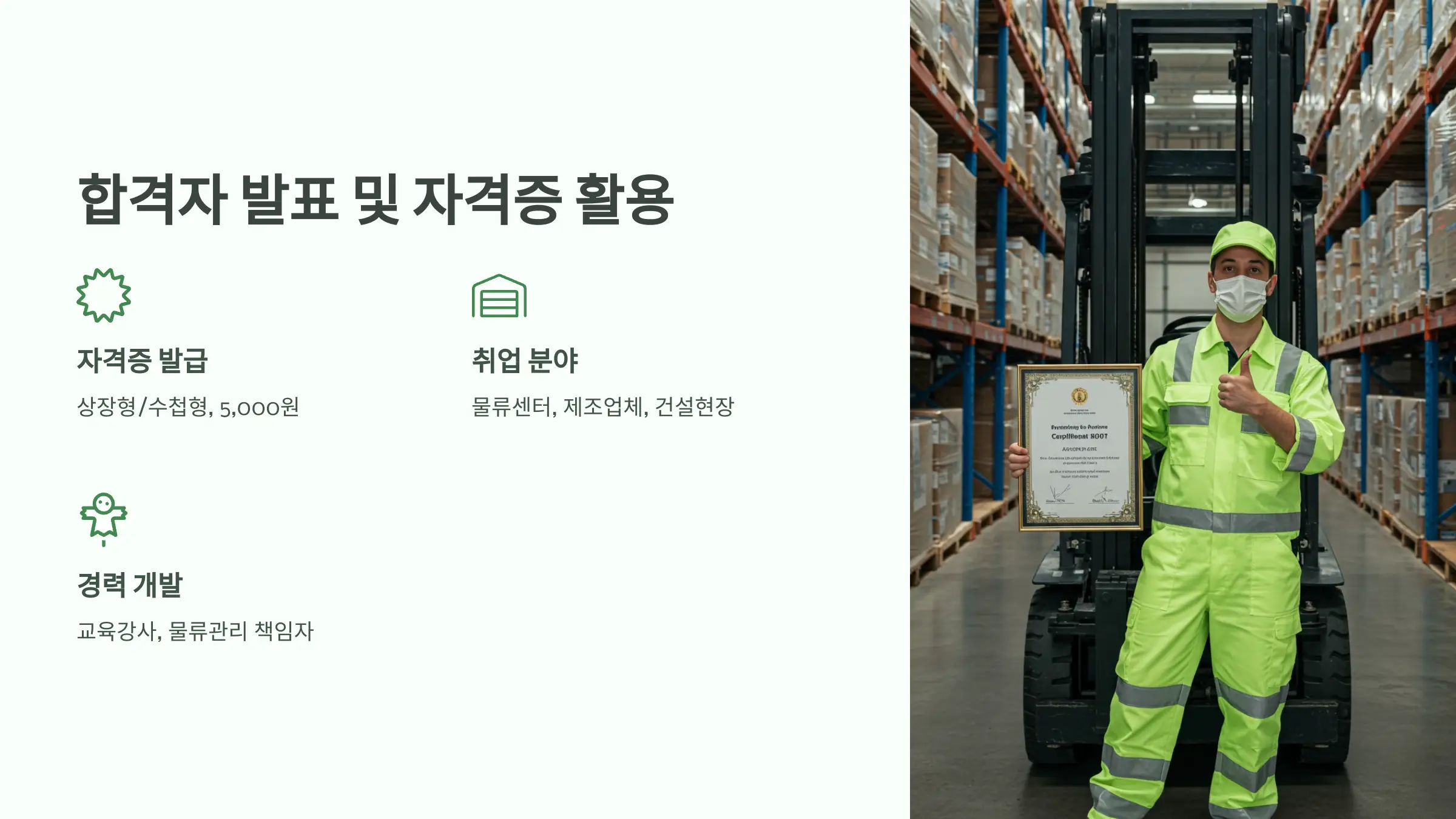 지게차 운전기능사 필기, 실기 시험일정, 접수방법, 응시료, 자격증 발급, 자격증 활용 분야