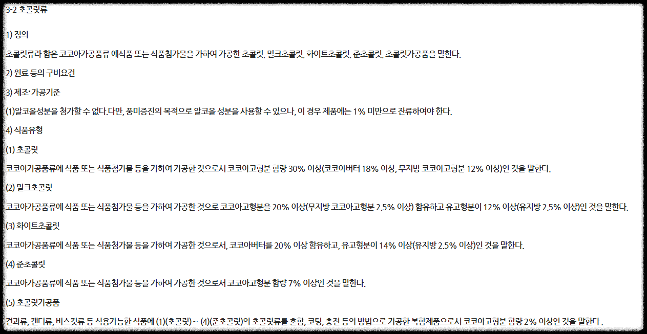 초콜릿류 정의 및 식품유형