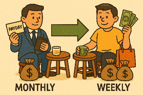 급여주기가 짧을수록 소비가 많아집니다
