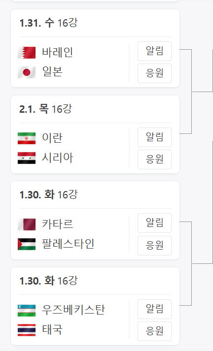 카타르 아시안컵 16강 일정