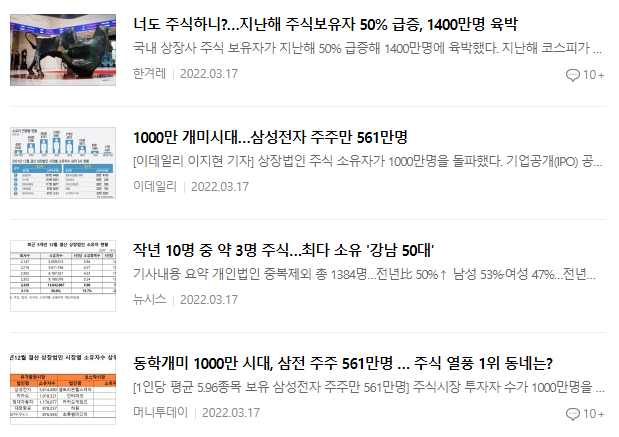 주식투자 관련 뉴스 기사 : 2022.03.17