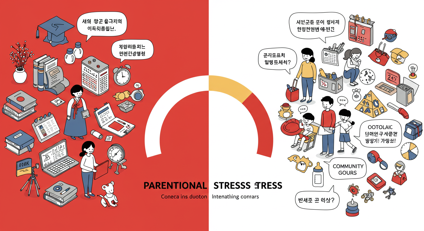 한국 vs 해외 육아 스트레스 비교 그림