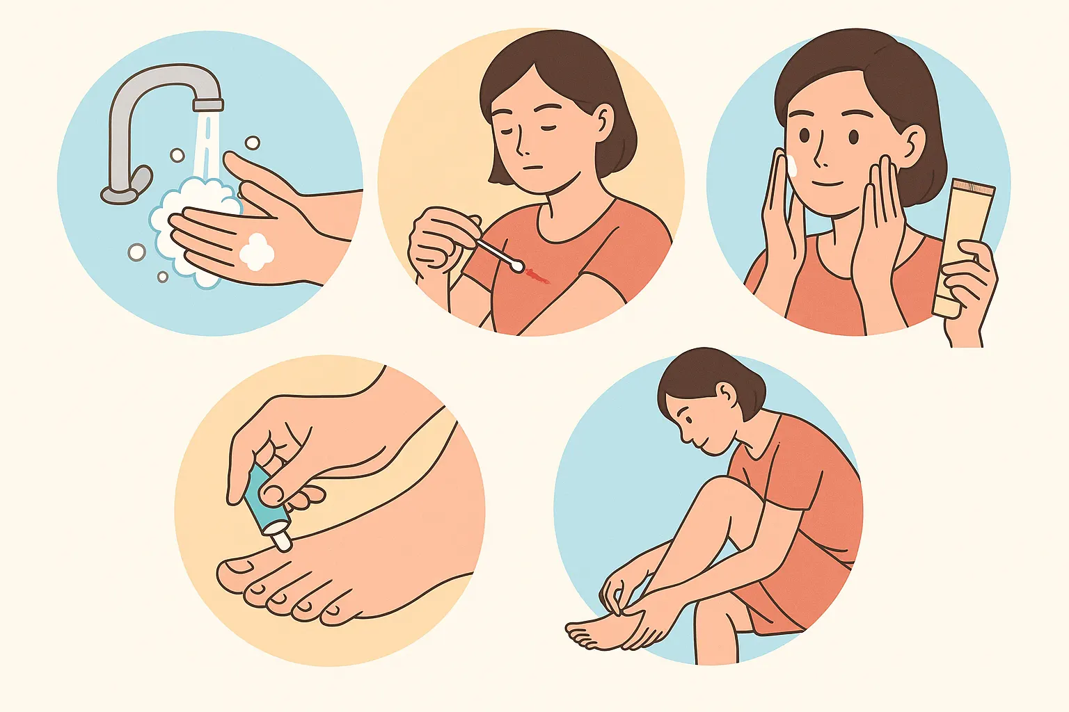 손 씻기, 상처 소독, 보습제 바르기, 무좀 치료, 발 관리