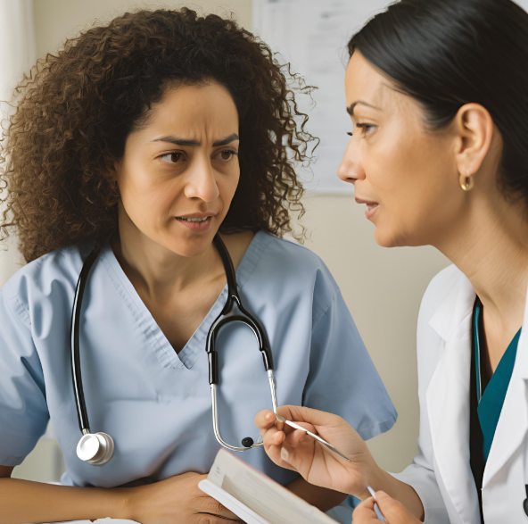 의사와 상담하는 여성