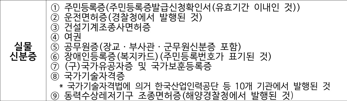 큐넷 공식 실물신분증 안내문