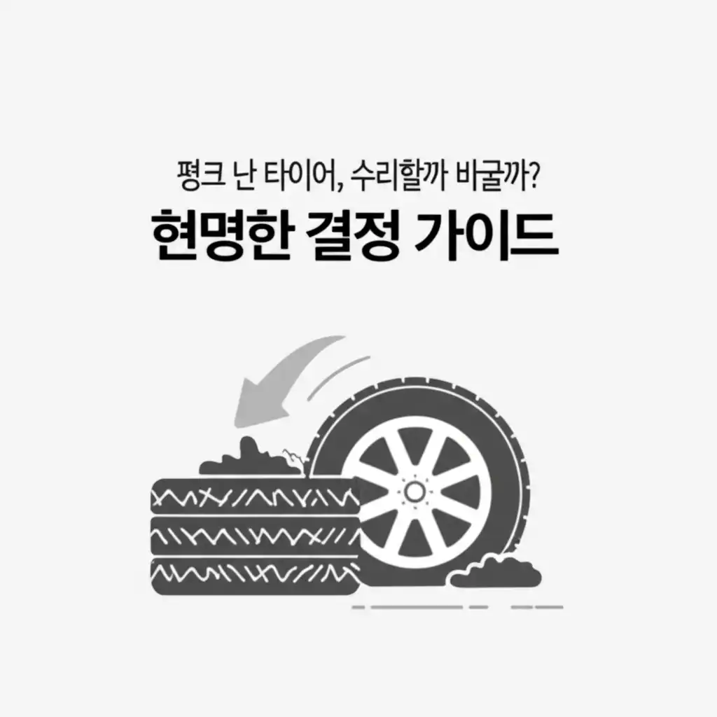 펑크 난 타이어의 손상 부위를 점검하며 수리와 교체 여부를 결정하는 가이드 이미지