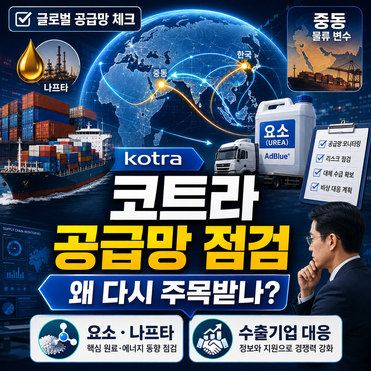 코트라 공급망 점검, 왜 다시 주목받나…요소·나프타부터 수출기업 대응까지