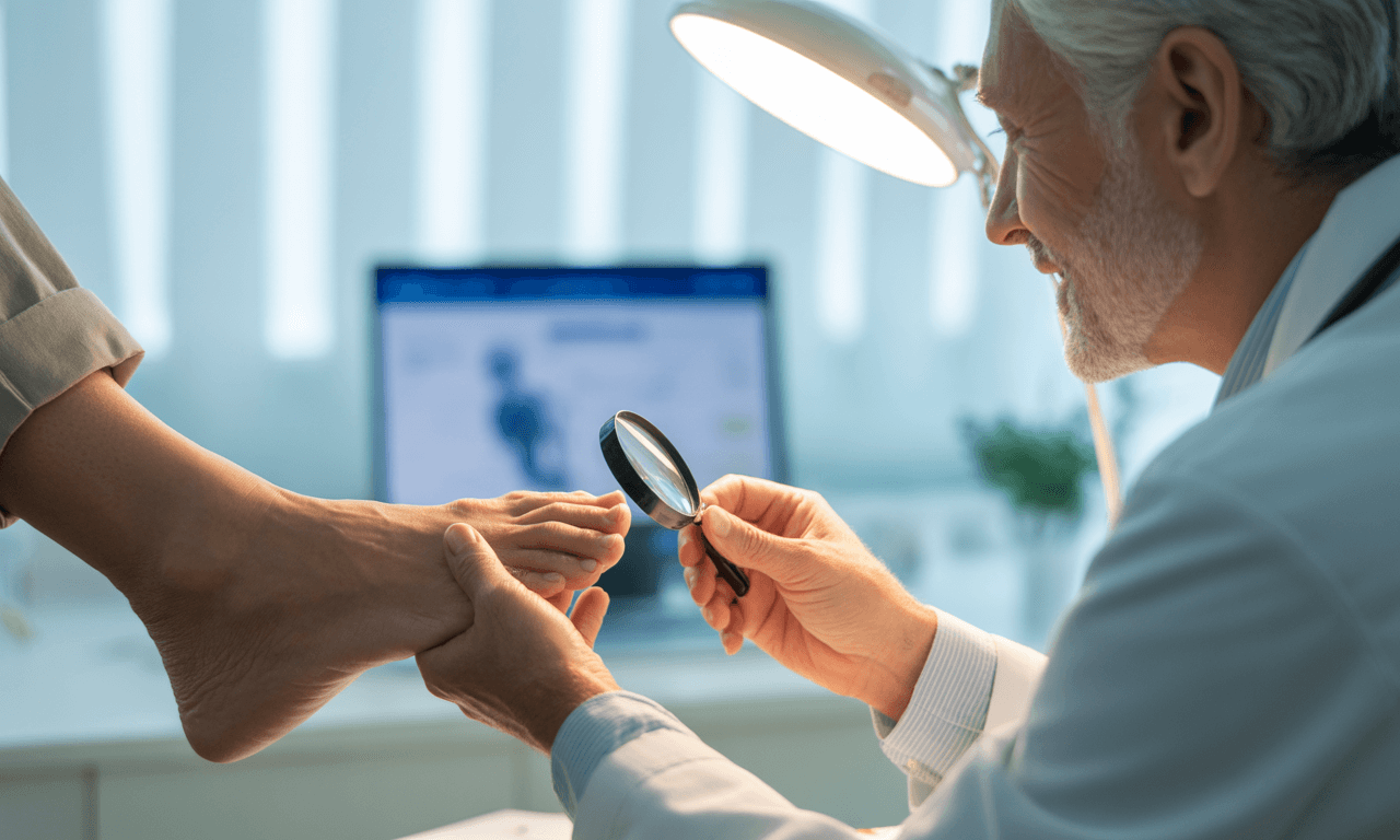 노년기-발톱-무좀-주의사항-발톱-진찰하는-모습