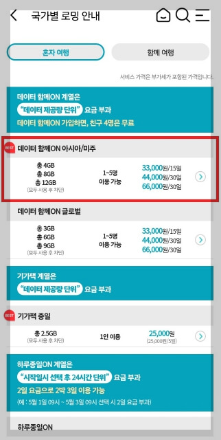 KT 모바일 해외 로밍 가격 및 신청 방법