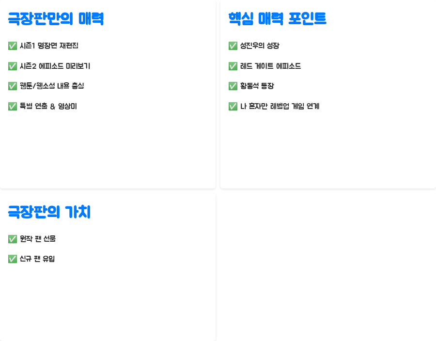 나 혼자만 레벨업 영화, 시즌2 미리보기?! - 핵심 정리: 놓칠 수 없는 극장판만의 매력 포인트 나 혼자만 레벨업 영화, 시즌2 미리보기?! - 핵심 정리: 놓칠 수 없는 극장판만의 매력 포인트