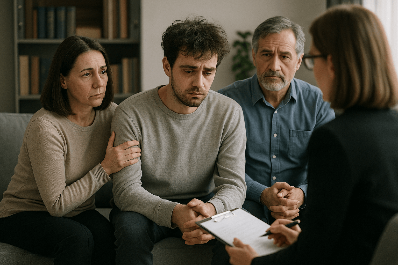 조현병 환자가 가족과 함께 상담을 받는 모습(출처**자체제작)