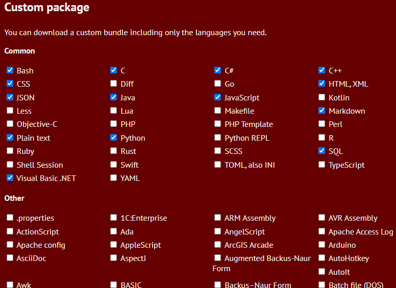 highlight.js language 선택 highlight.js language 선택