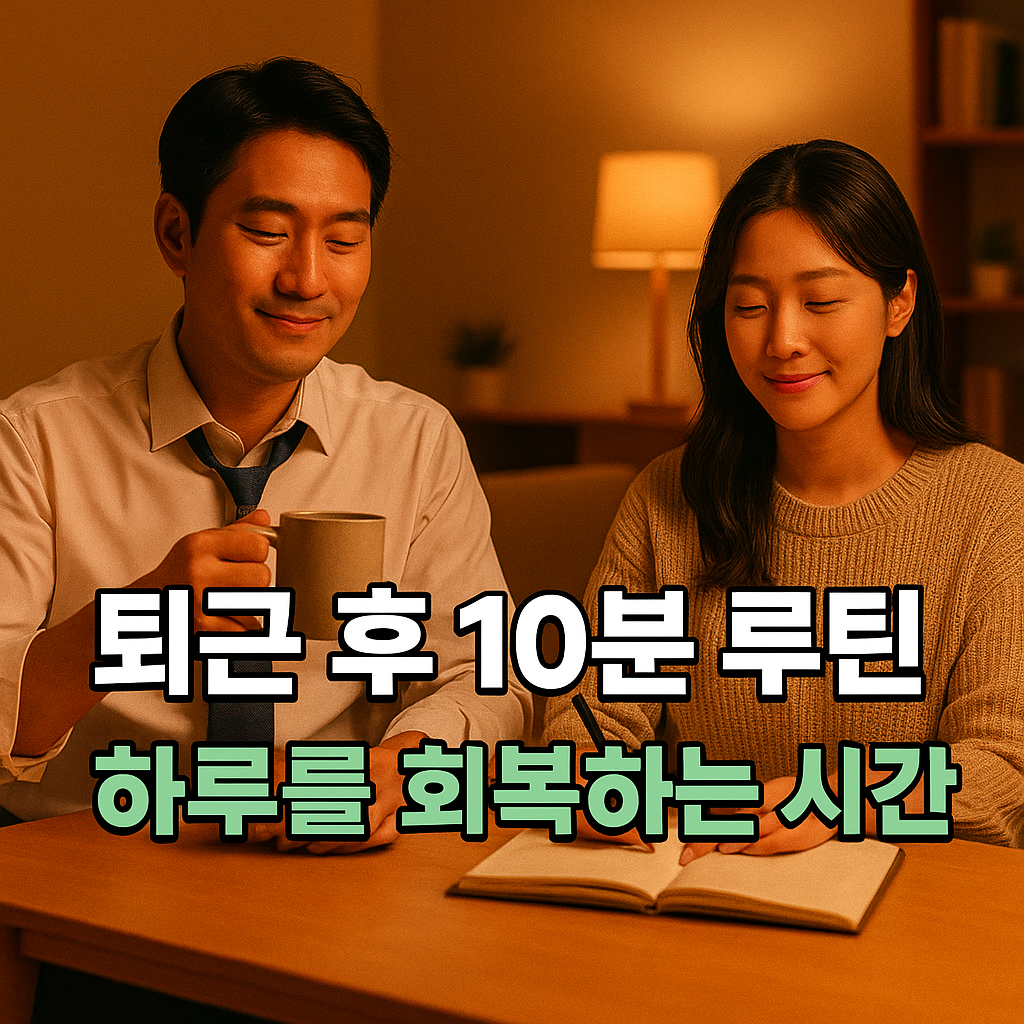 퇴근 후 따뜻한 조명 아래에서 하루를 정리하는 직장인 부부