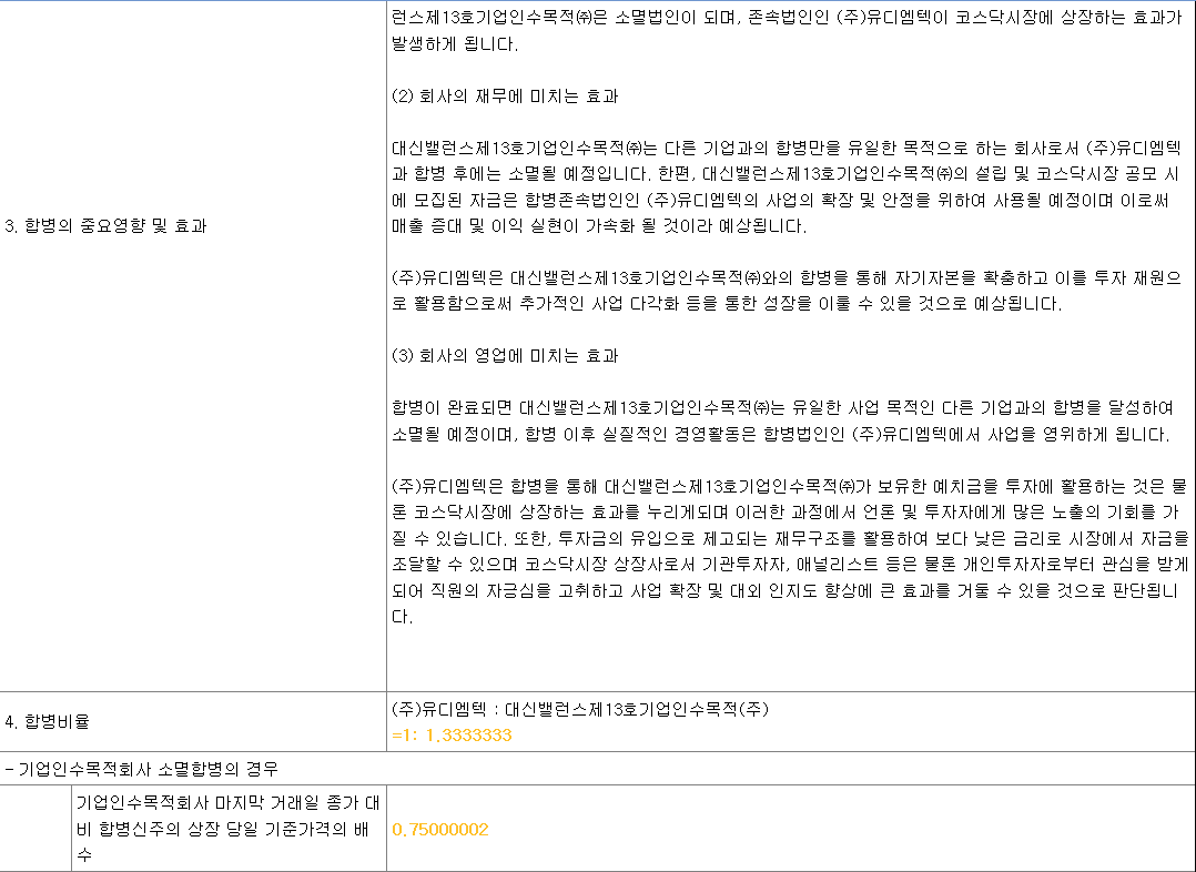유디엠텍 합병
