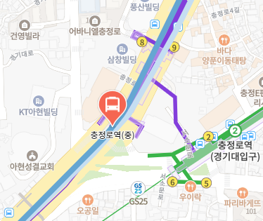 충정로역에서 인천공항 리무진 공항버스(6002번) 지도 위치