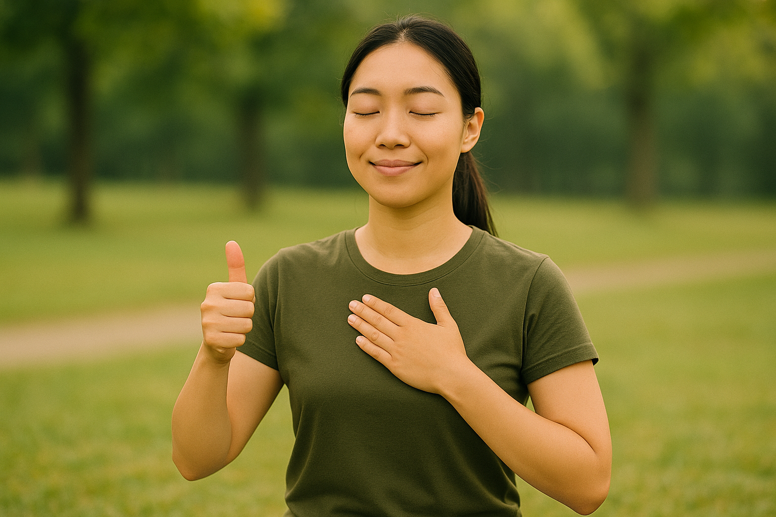 긍정의 미소와 자연 속에서